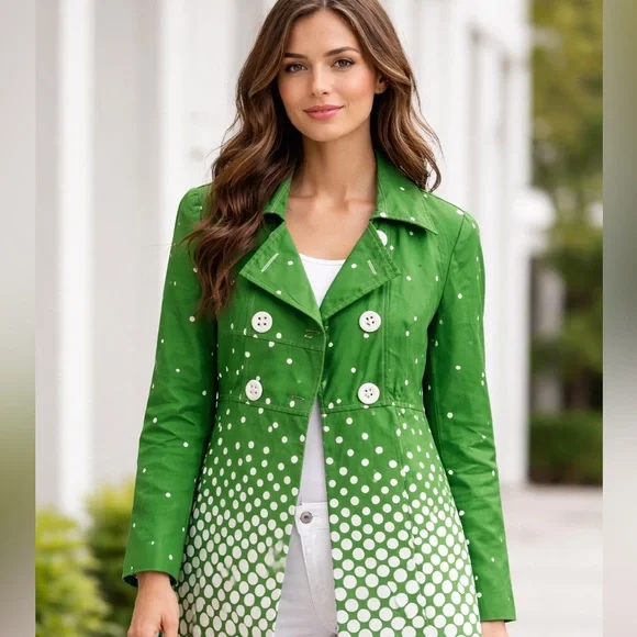 Green Polka Dot Women's Jacket Dress Barn size Small - Picture 1 of 3
